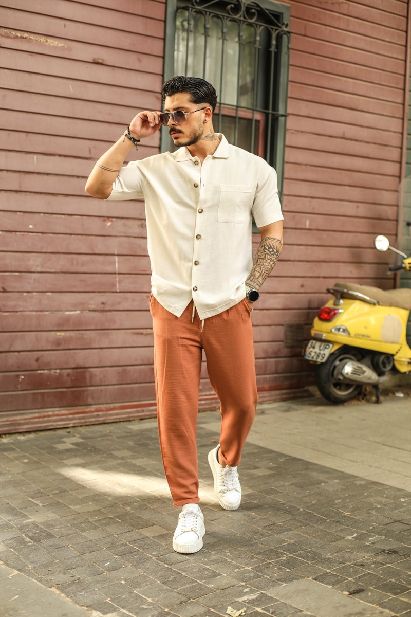 İnce Keten Kısa Kol Oversize Gömlek