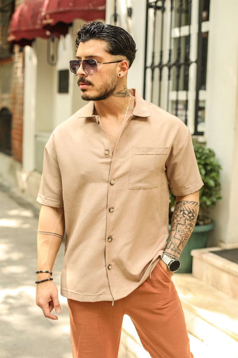 İnce Keten Kısa Kol Oversize Gömlek