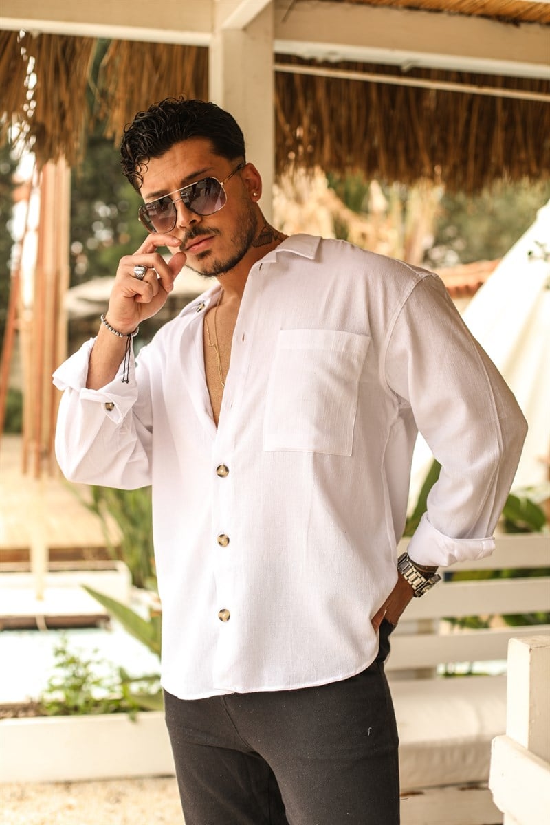 İnce Keten Oversize Gömlek