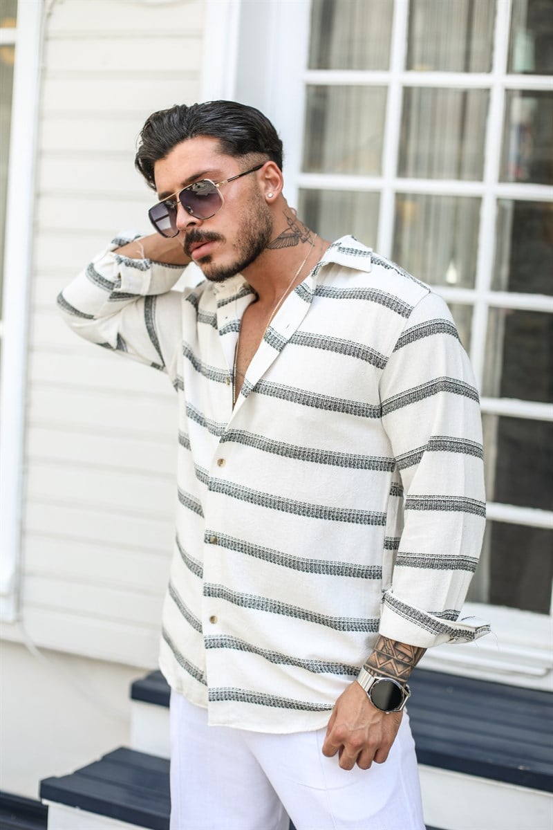 İnce Örme Desenli Oversize Gömlek