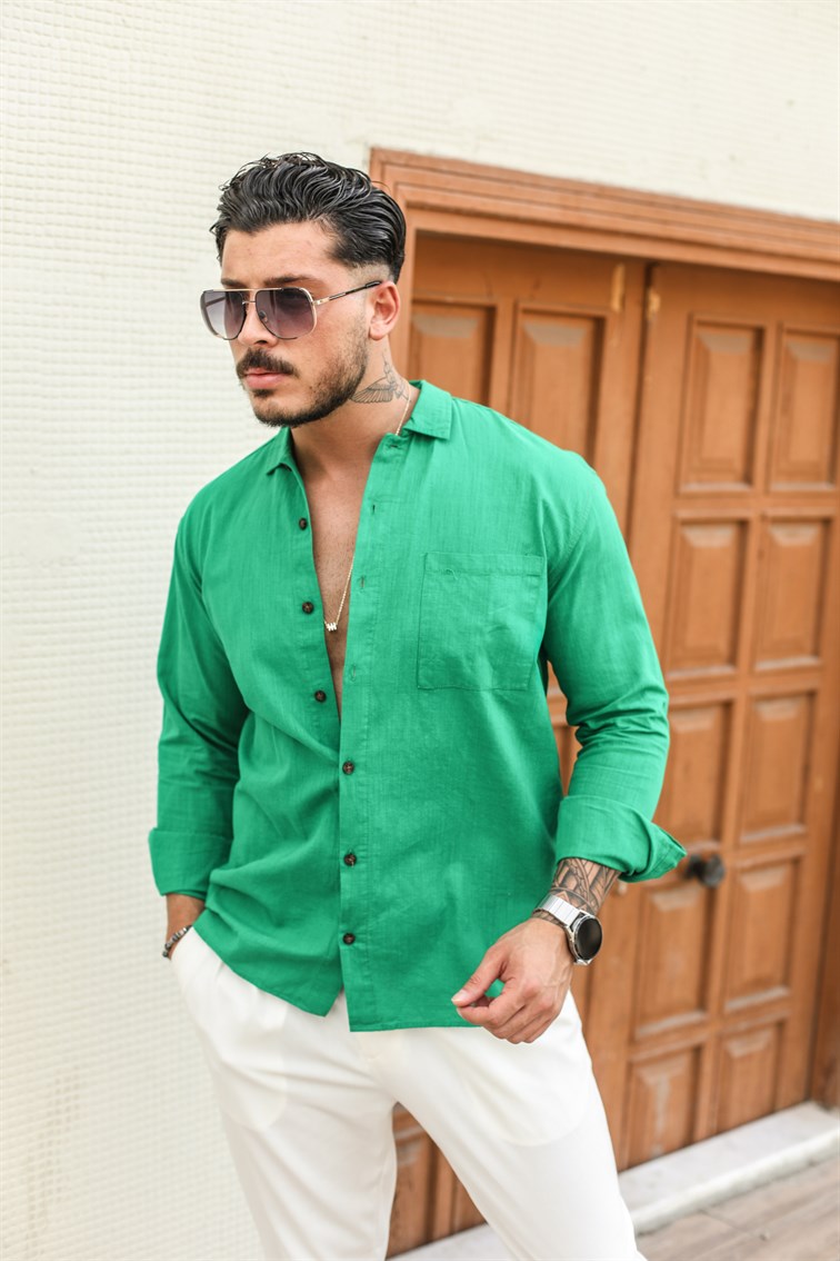 İnce Tek Cepli Oversize Gömlek