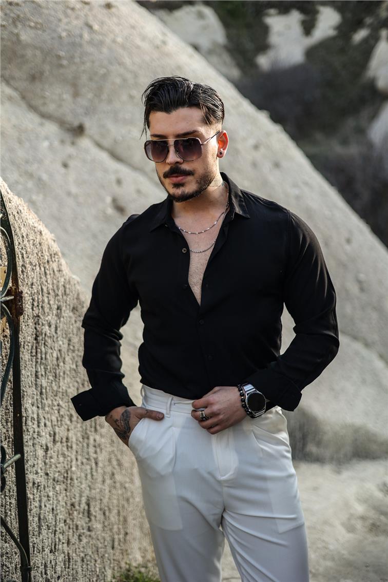 İnce Uzun Kollu Gömlek Siyah
