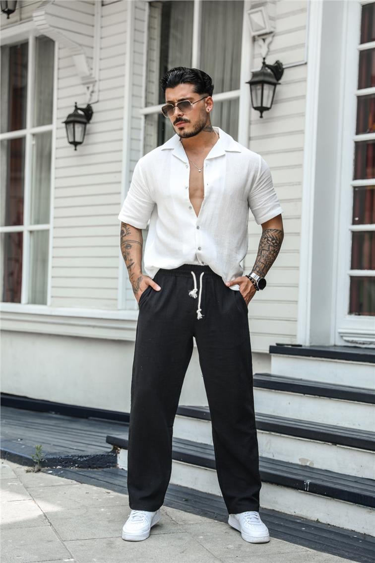 İp Detaylı Baggy Pantolon Siyah