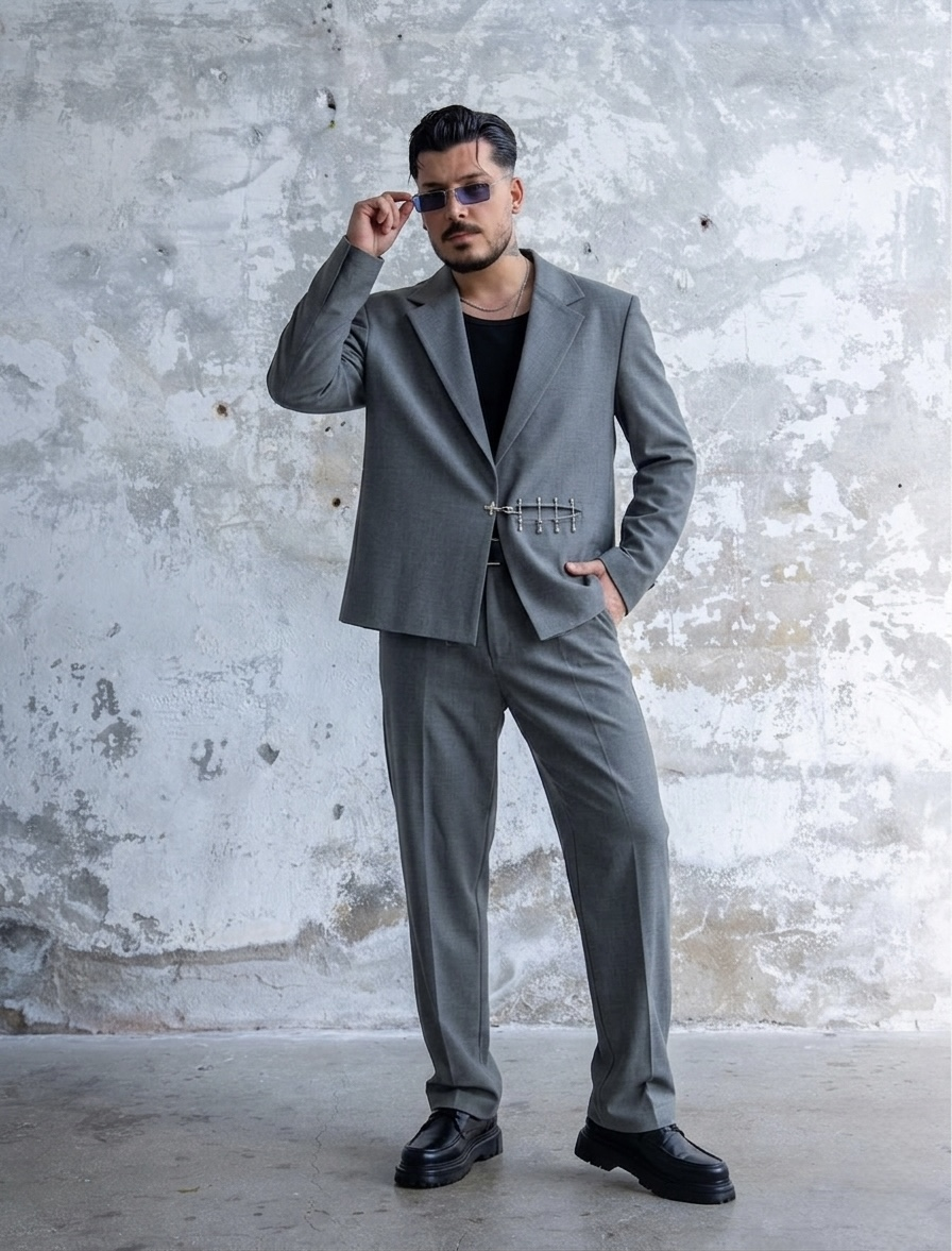 İron Line Box Fit Klasik Takım Gri