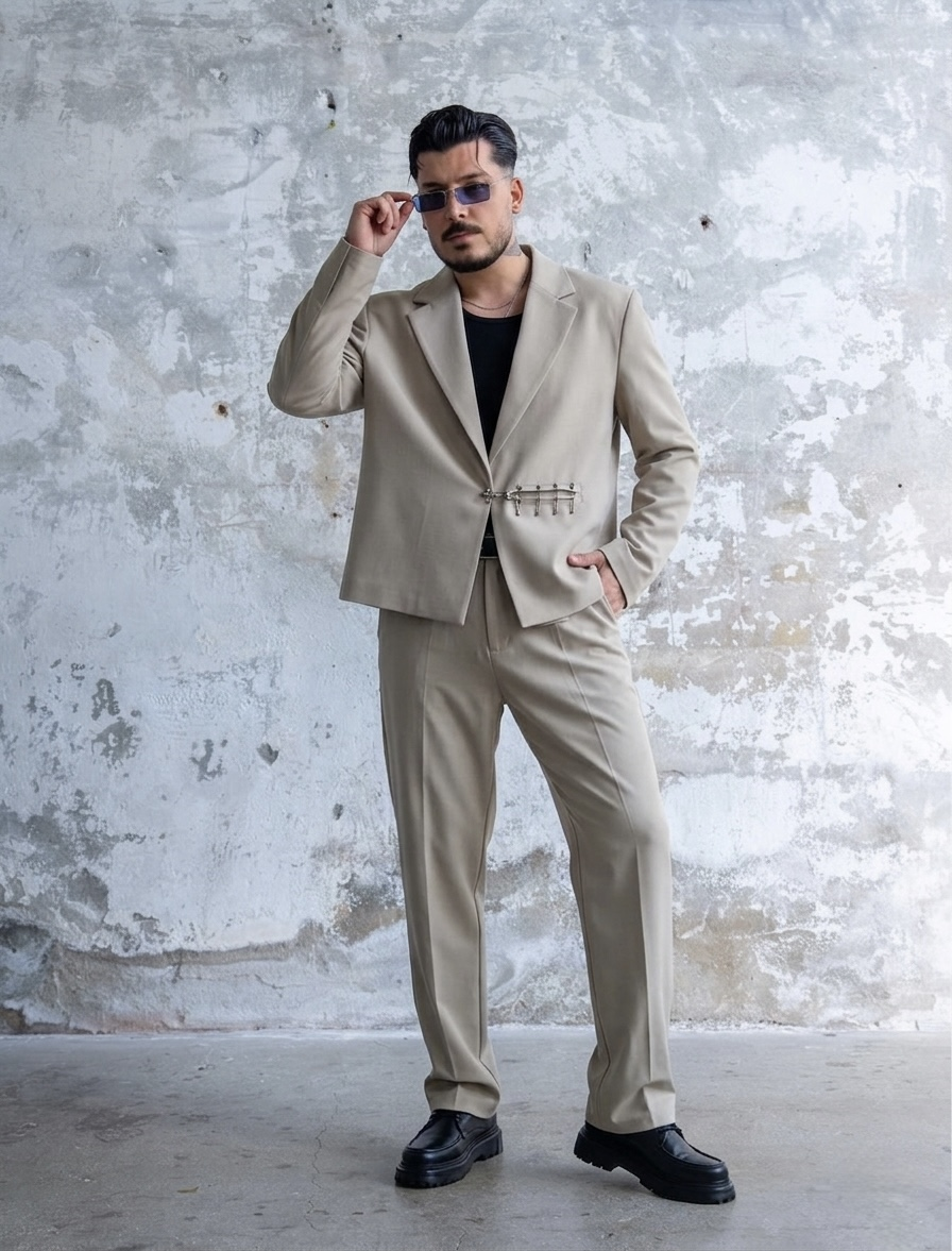 İron Line Box Fit Klasik Takım Krem