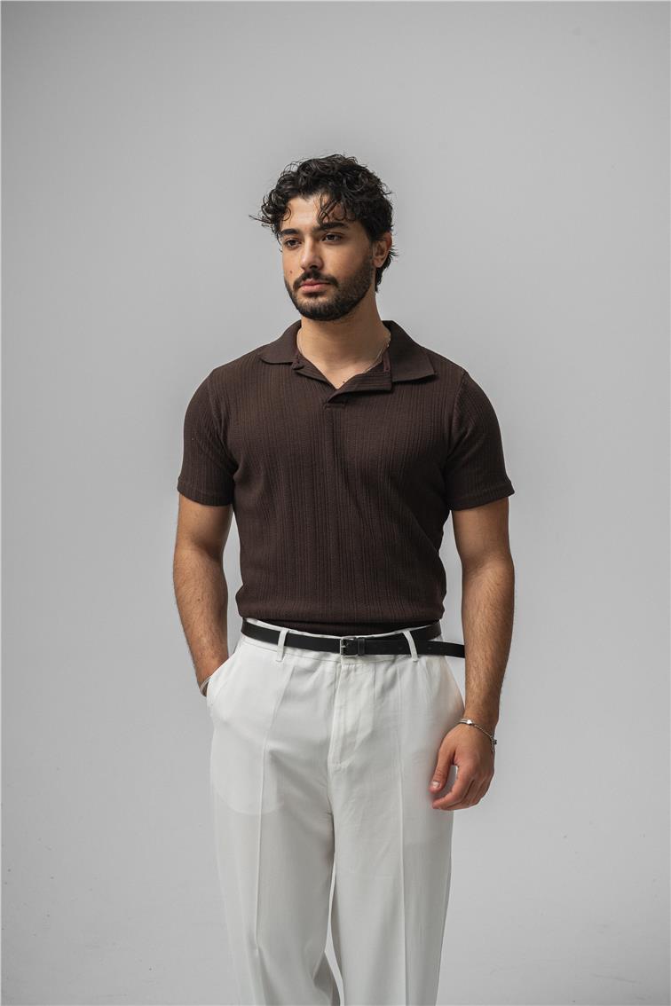 İşlemeli Polo Yaka T-Shirt Kahve