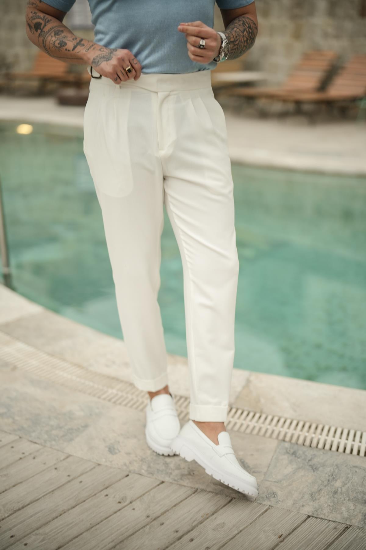 İtalyan Model Klasilk Kalem Pantolon Beyaz