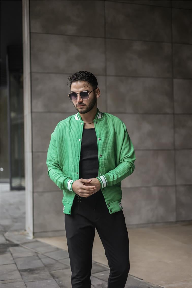 Kabartmalı Çizgili Oversize Ceket Yeşil