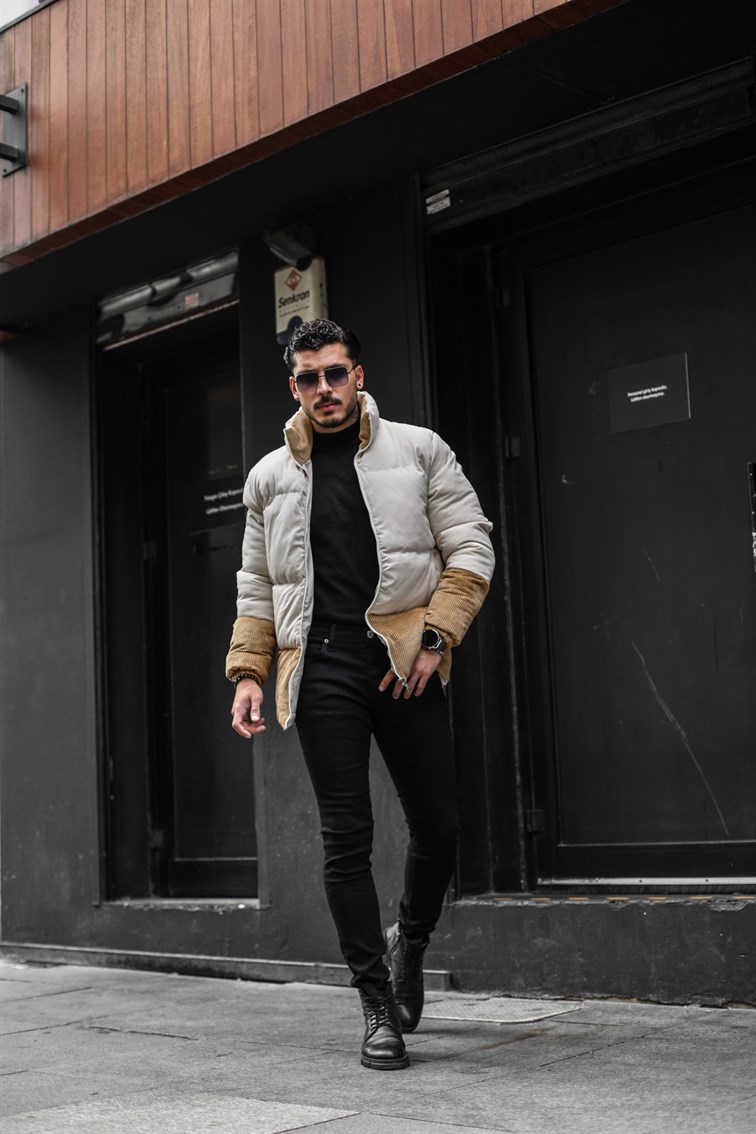 Kadife Detaylı Şişme Mont