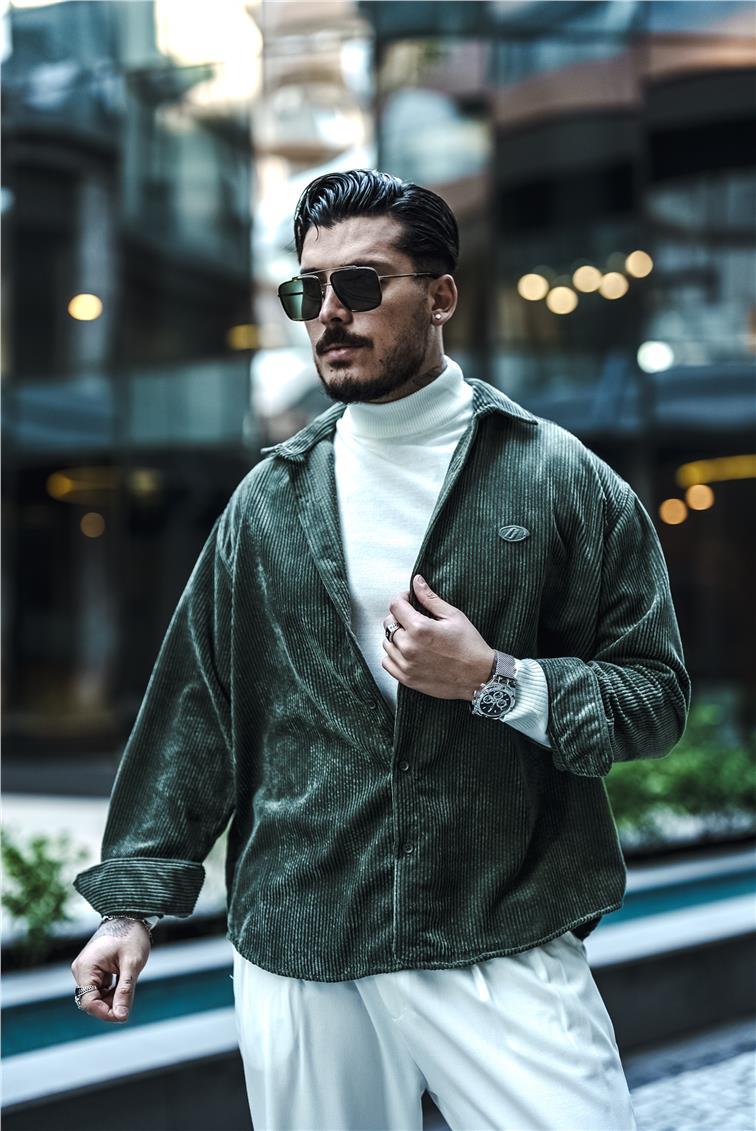 Kadife Oversize Gömlek Haki