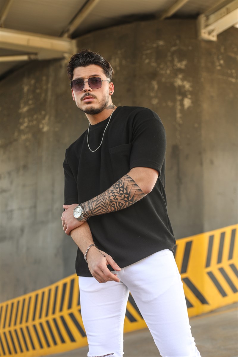 Kalın Ceplı Jakarlı Oversize T-Shirt