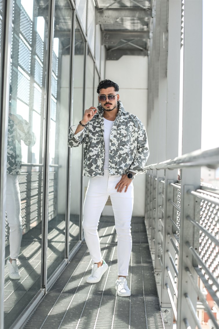 Kamuflaş Desenli Oversize Kot Ceket