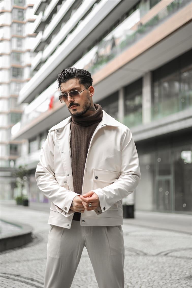 Kanguru Cepli Vintage Ceket Krem