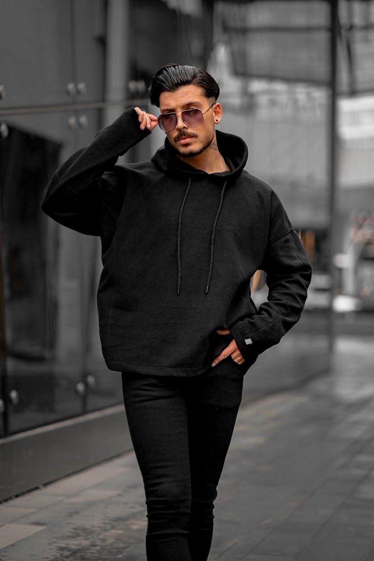 Kapüşonlu Basıc Oversize Polar Sweatshirt