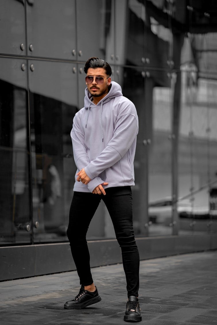 Kapüşonlu Basıc Oversize Polar Sweatshirt