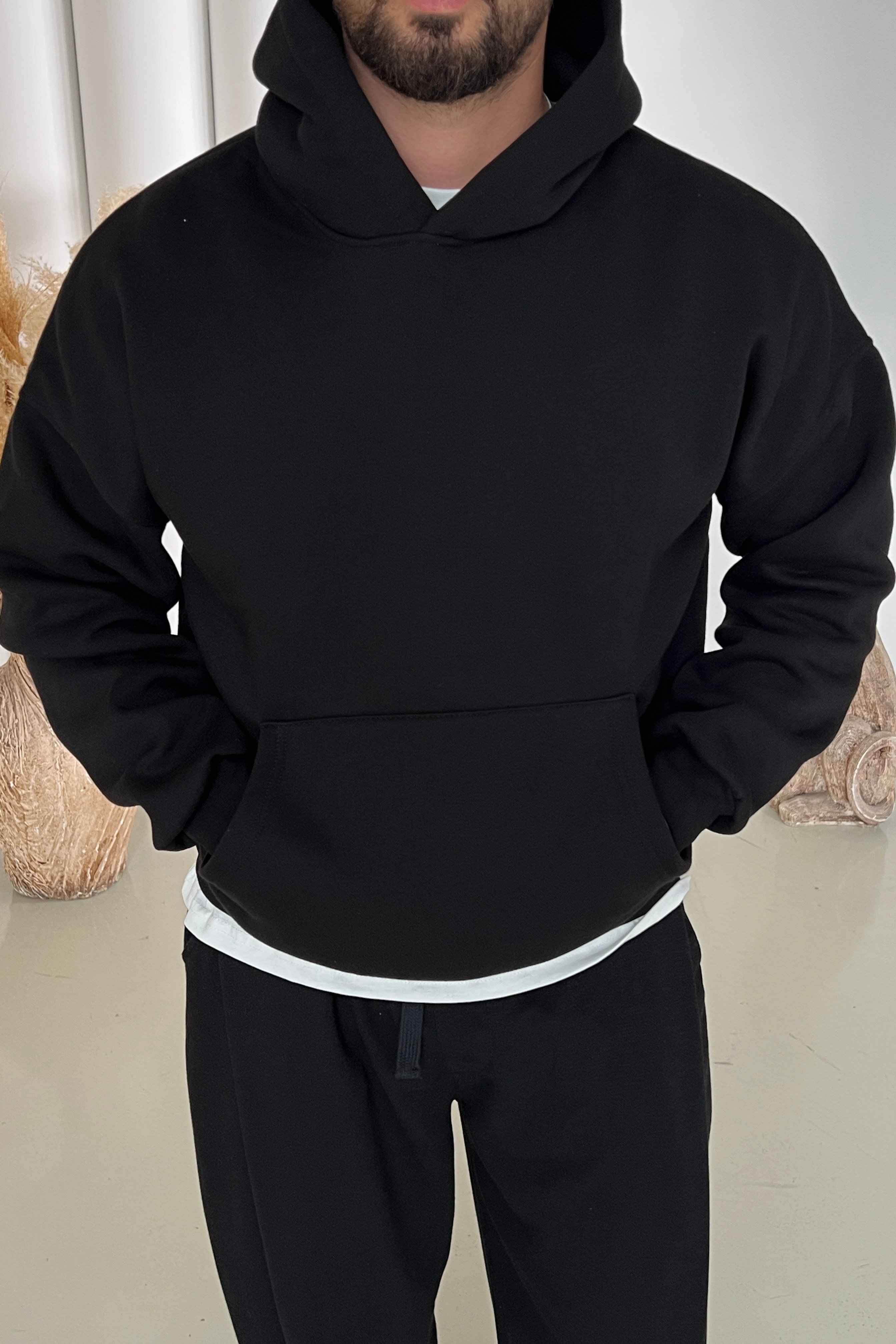Kapüşonlu Basic Oversize Sweatshirt Siyah