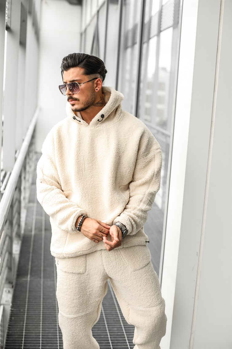 Kapüşonlu Oversize Peluş Sweatshirt