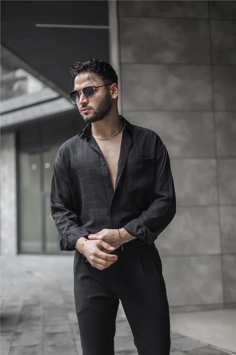 Kare Detay Oversize Gömlek Siyah
