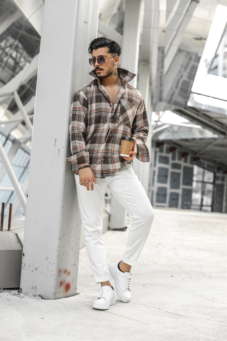 Kareli Dikiş Detaylı Oversize Oduncu Gömlek