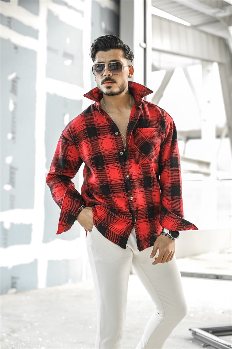 Kareli Dikiş Detaylı Oversize Oduncu Gömlek