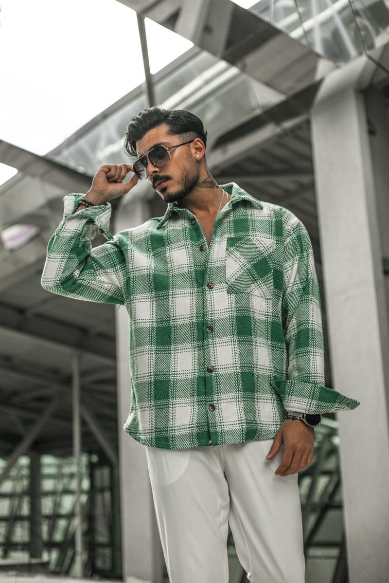 Kareli Dikiş Detaylı Oversize Oduncu Gömlek