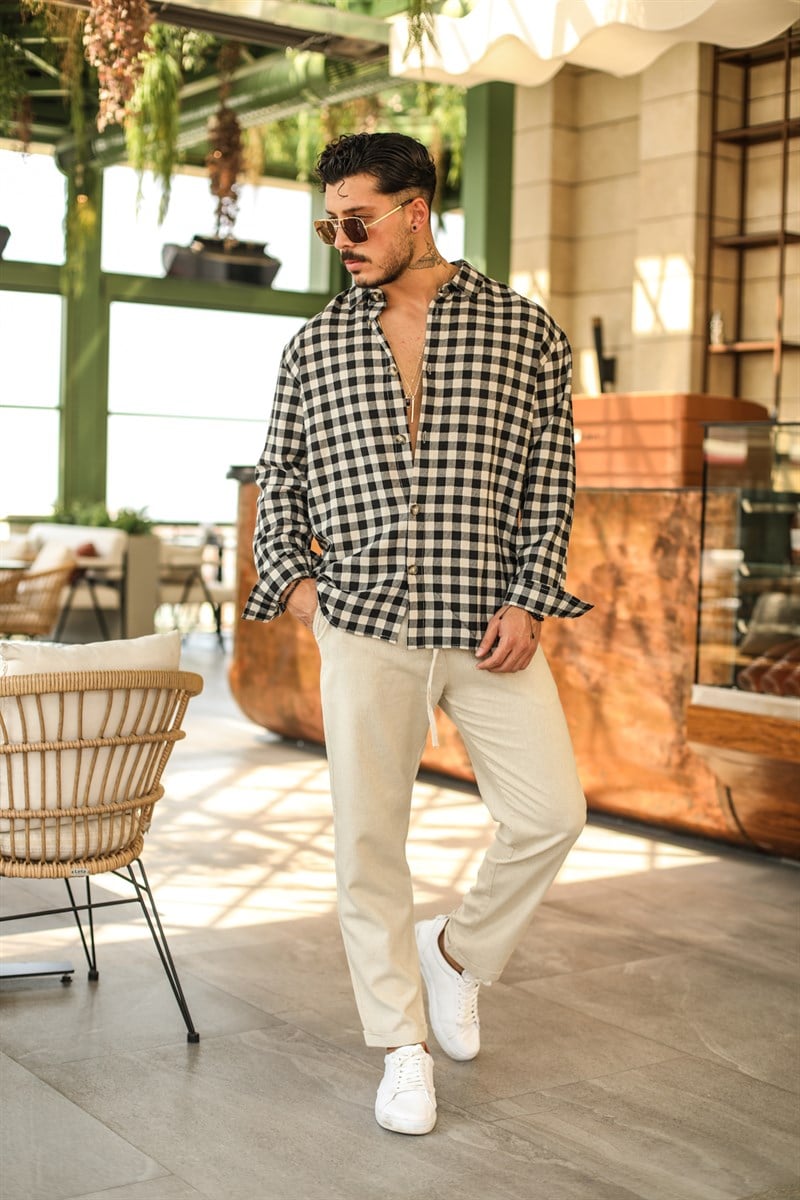 Kareli İnce Oversize Pamuklu Gömlek