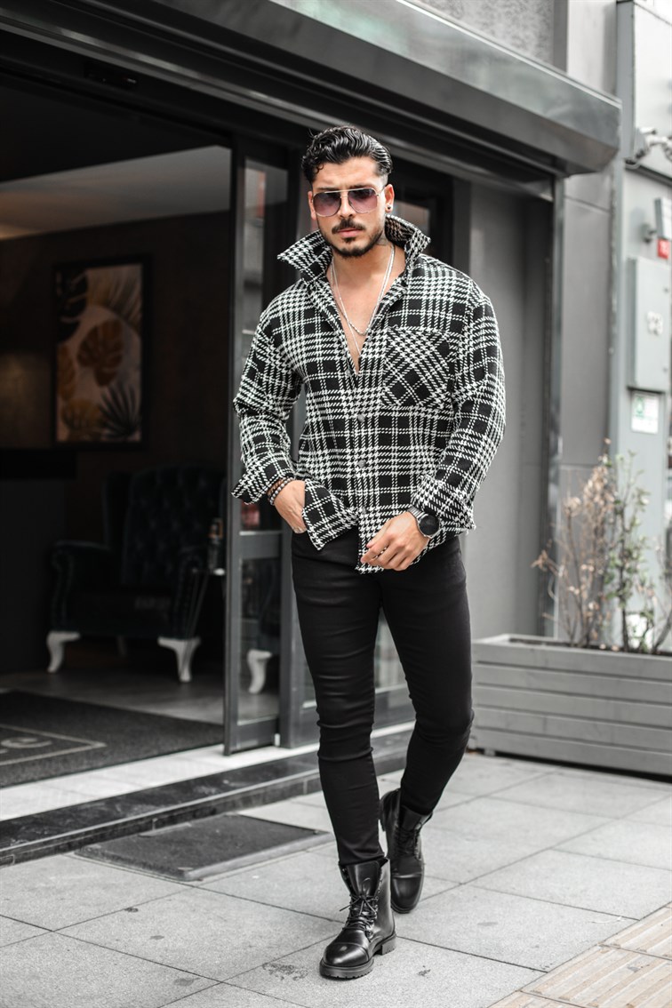 Kareli Örme Detaylı Oduncu Oversize Gömlek