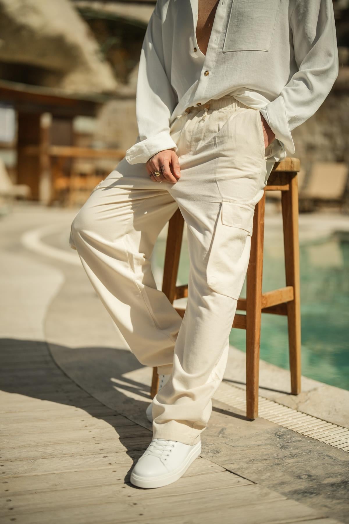 Kargo Cepli Baggy Pantolon Ekru