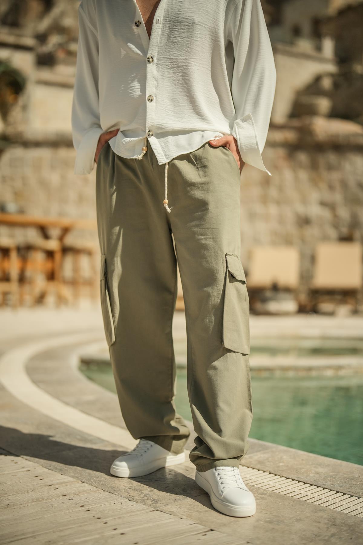 Kargo Cepli Baggy Pantolon Haki