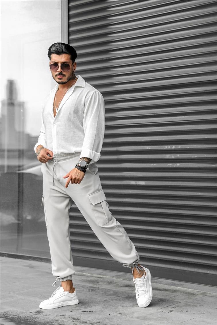 Kargo Cepli Paçası Ayarlanabilir Jogger Pantolon Gri