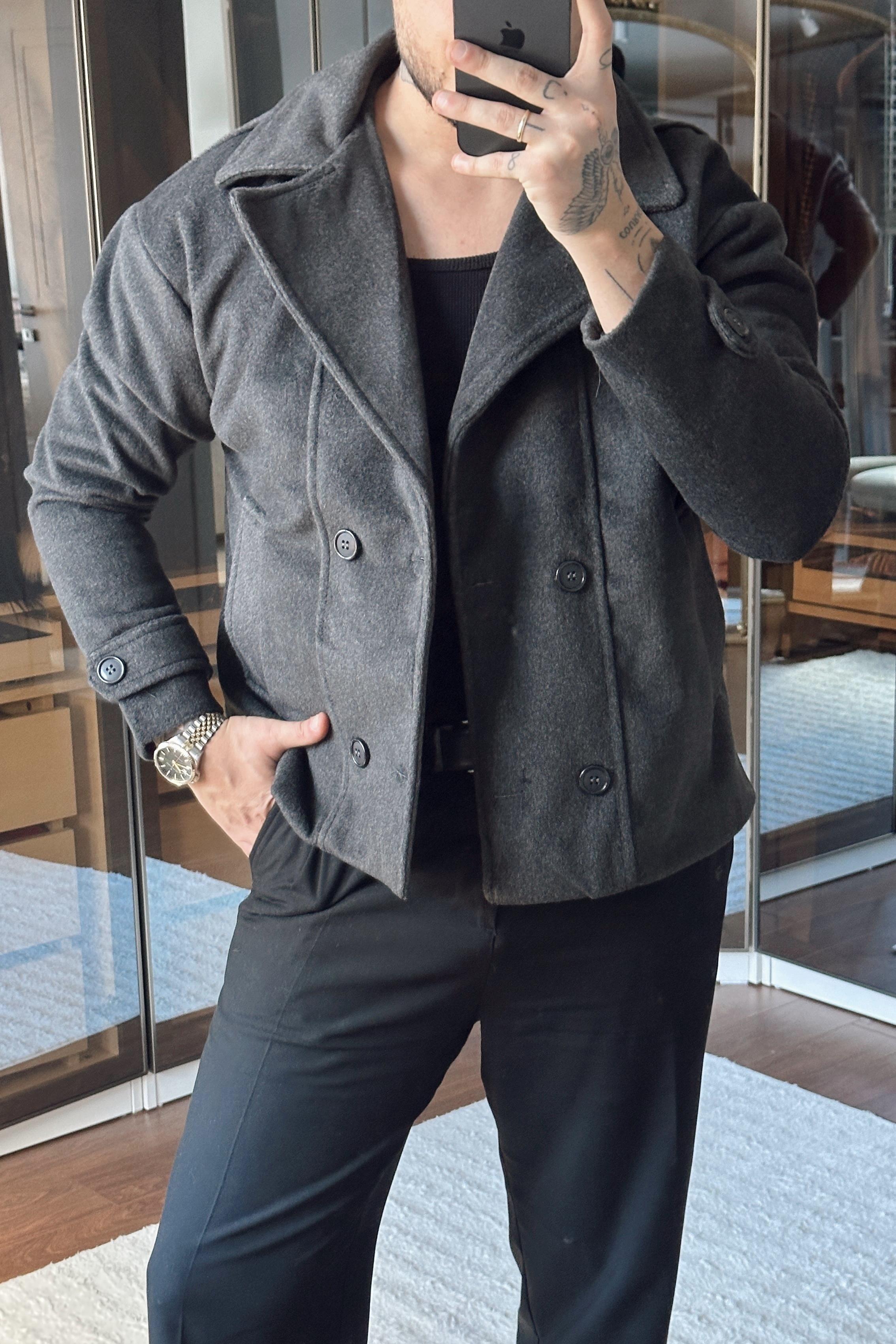 Kaşe Kruvaze Box Fix Ceket Antrasit