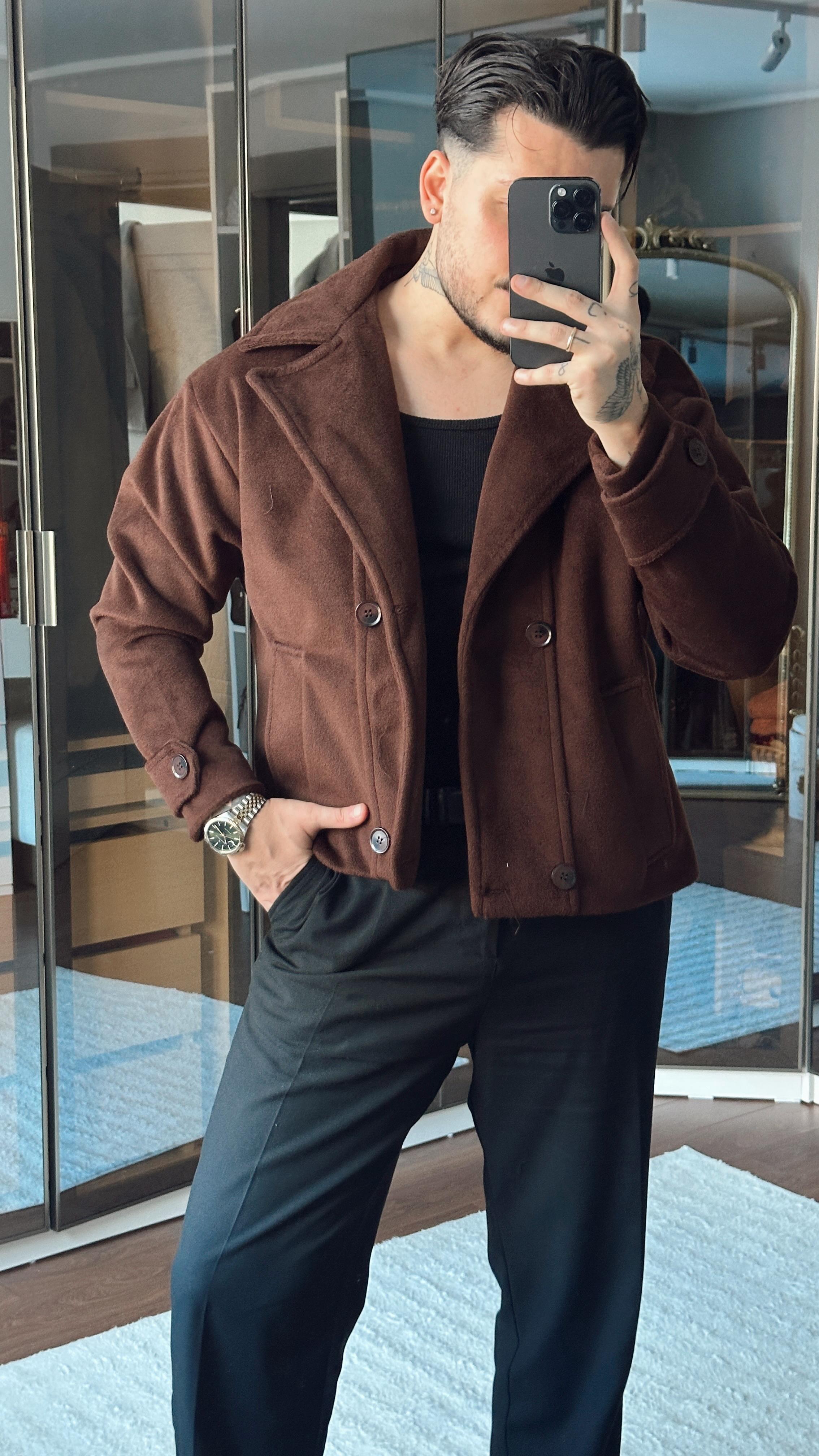 Kaşe Kruvaze Box Fix Ceket Kahve