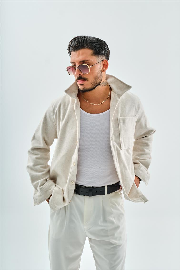 Kaşe Oduncu Oversize Gömlek/Ceket Kırık Beyaz