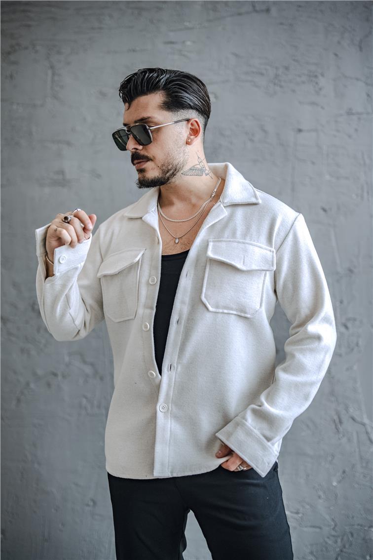 Kaşe Oversize Ceket Krem