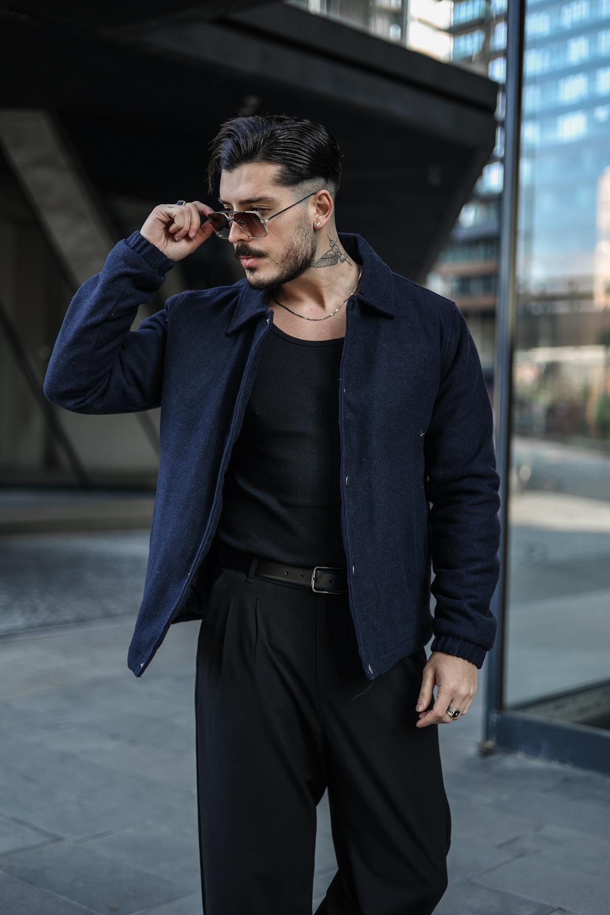 Kaşe Oversize Ceket Lacivert