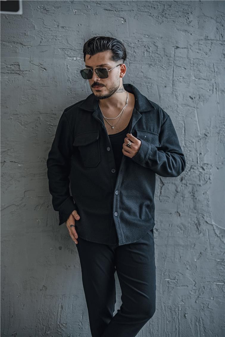 Kaşe Oversize Ceket Siyah