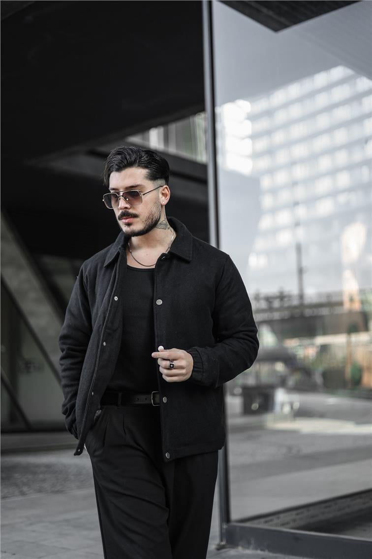 Kaşe Oversize Ceket Siyah