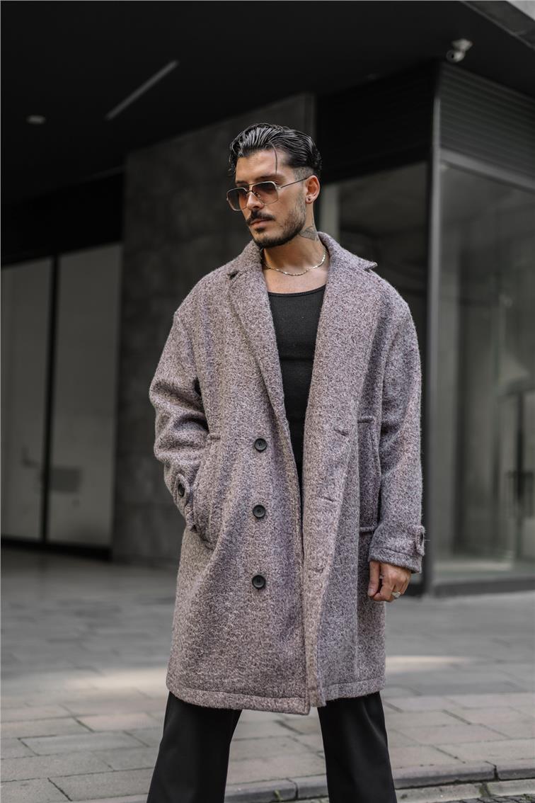 Kaşe Oversize Kaban Açık Kahve
