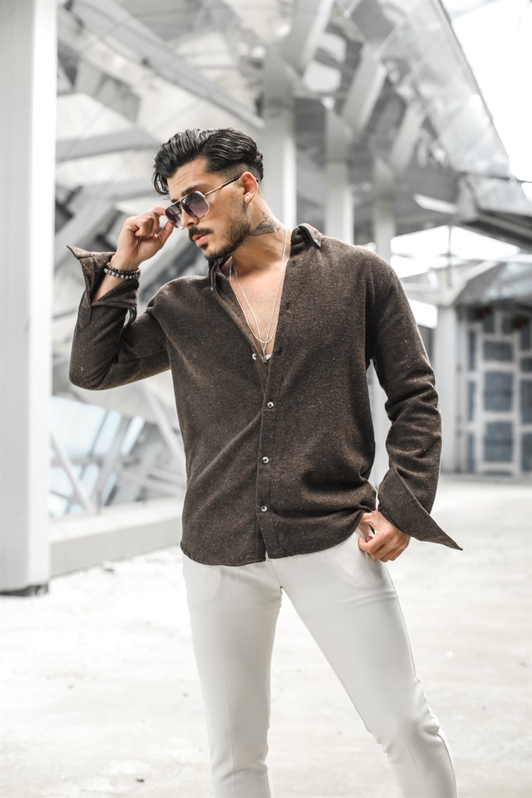Kaşe Yaka Düğme Detaylı Oversize Gömlek