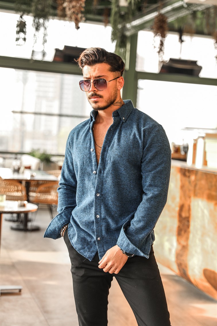 Kaşe Yaka Düğme Detaylı Oversize Gömlek