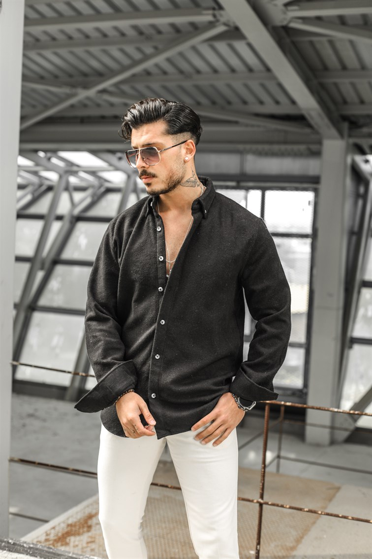 Kaşe Yaka Düğme Detaylı Oversize Gömlek