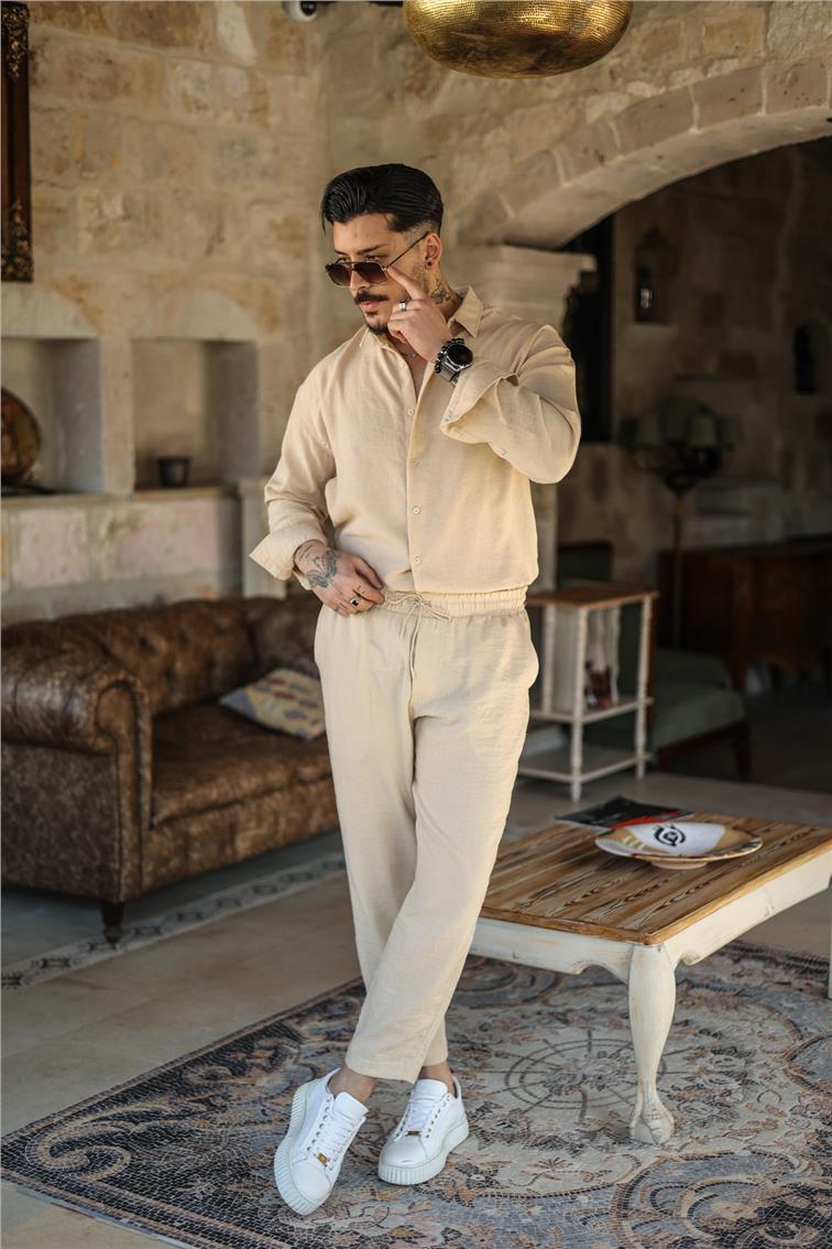 Katen Basic Boyfriend Pantolon Bej