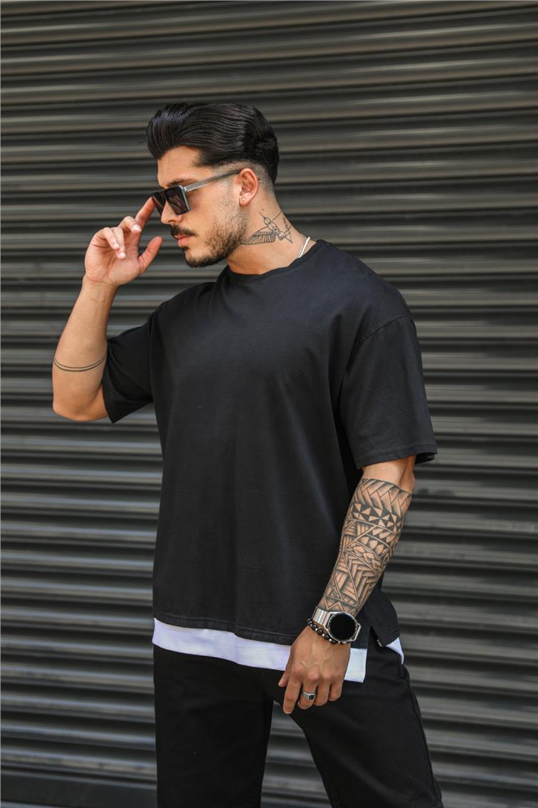 Katlı Detay Oversize T-Shırt Siyah