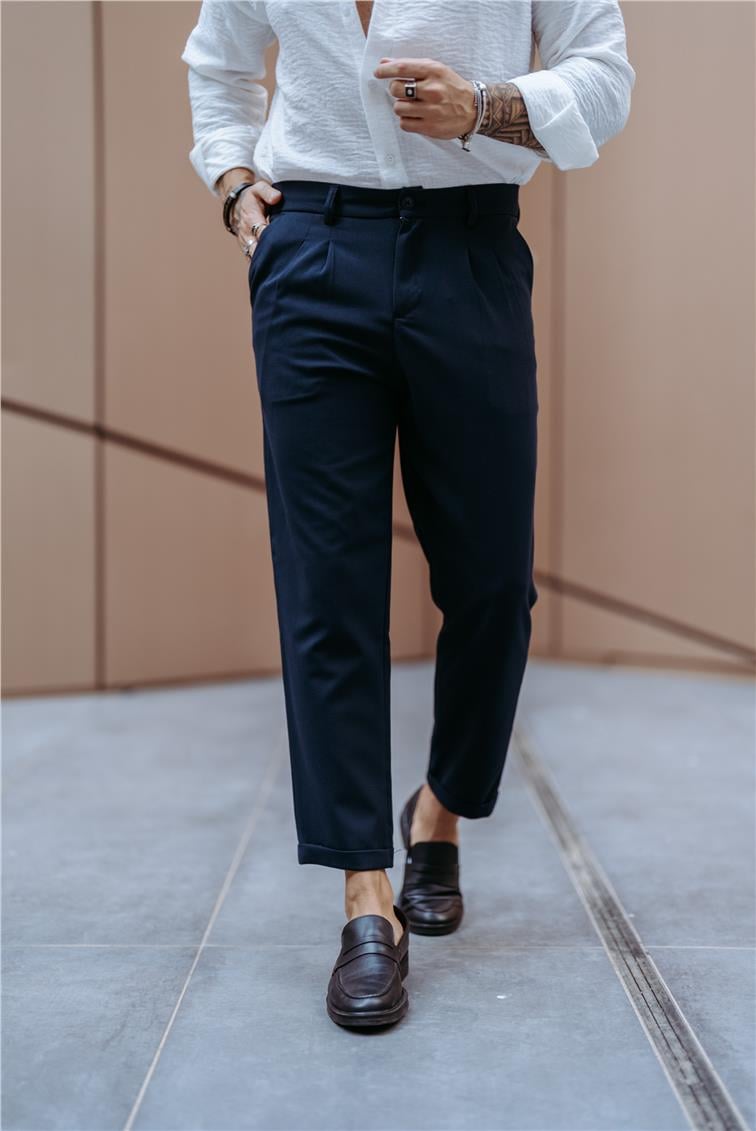 Kemerli Klasik Pantolon Lacivert