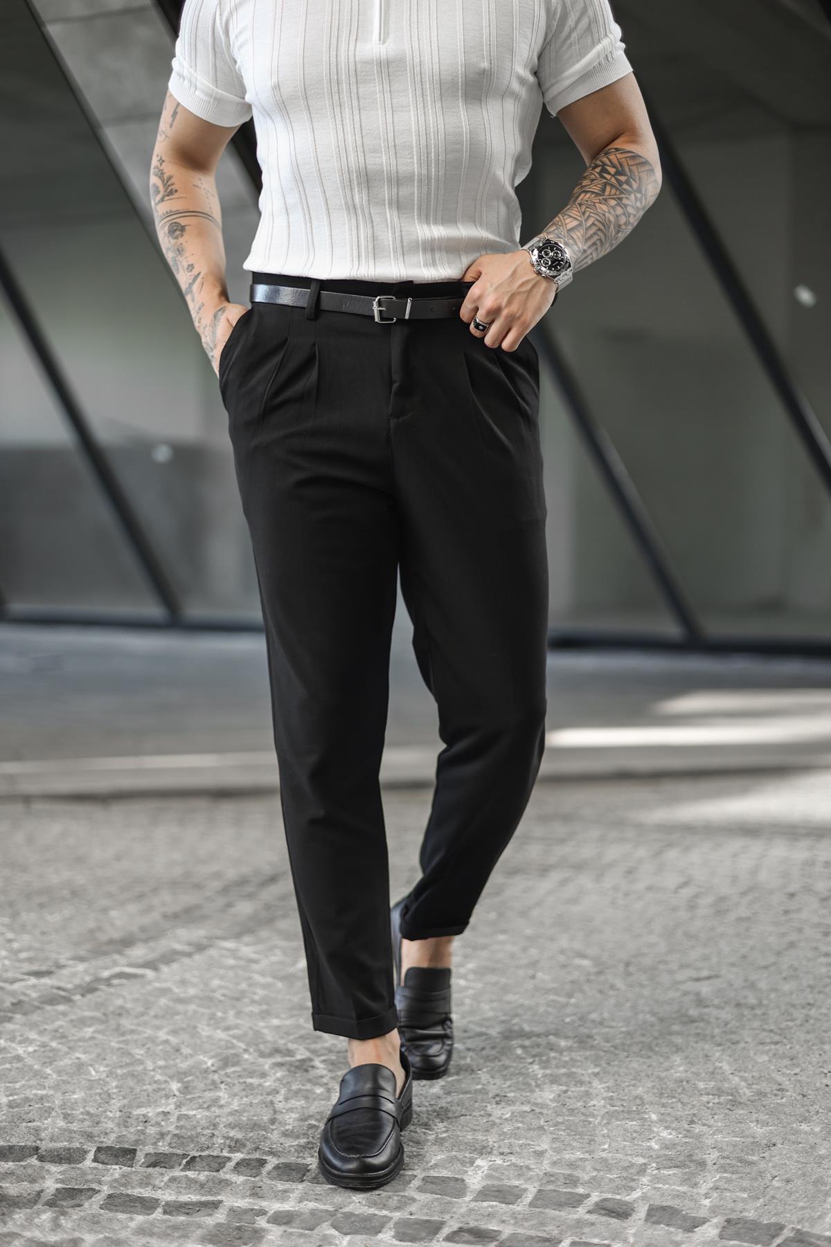Kemerli Klasik Pantolon Siyah