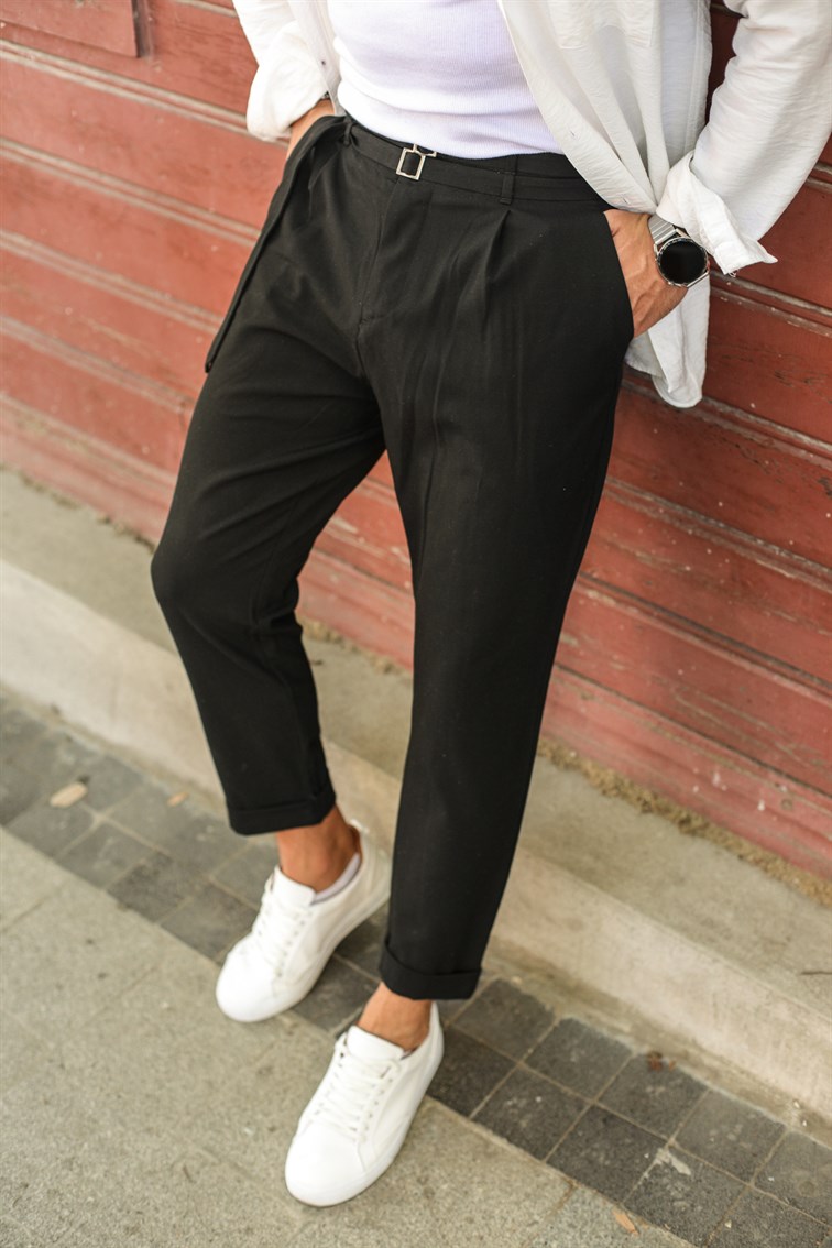 Kendinden Kemerli Kalem Pantolon Siyah · 3