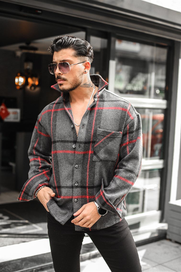 Kesik Çizgili Oduncu Oversize Gömlek