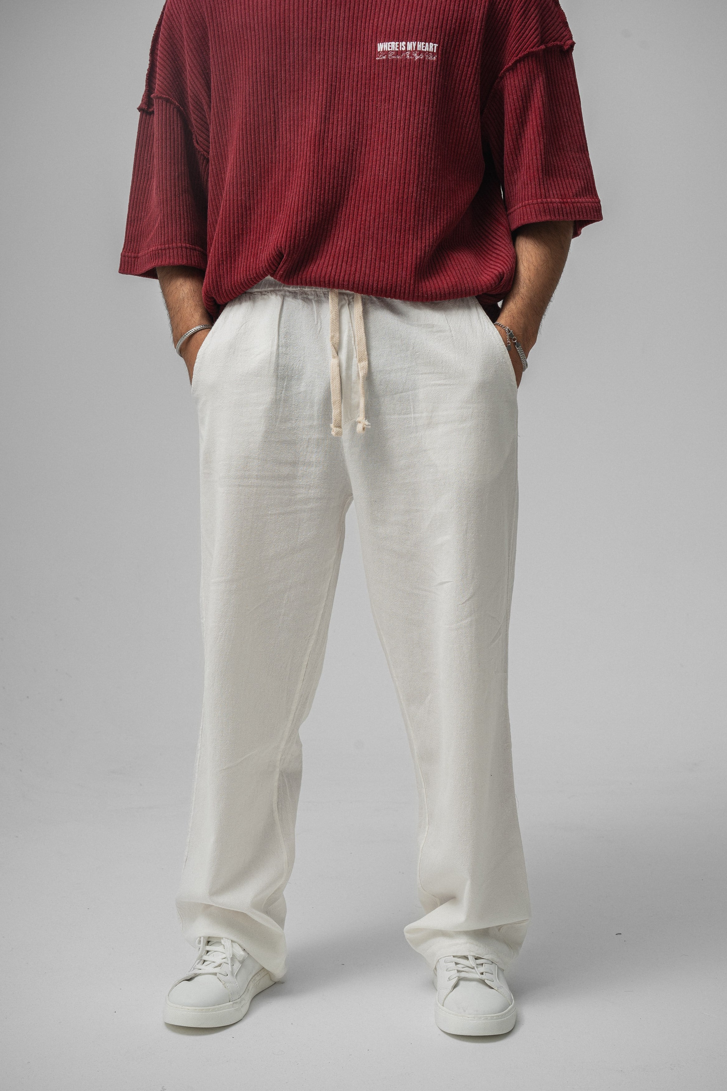 Keten Baggy Pantolon Beyaz
