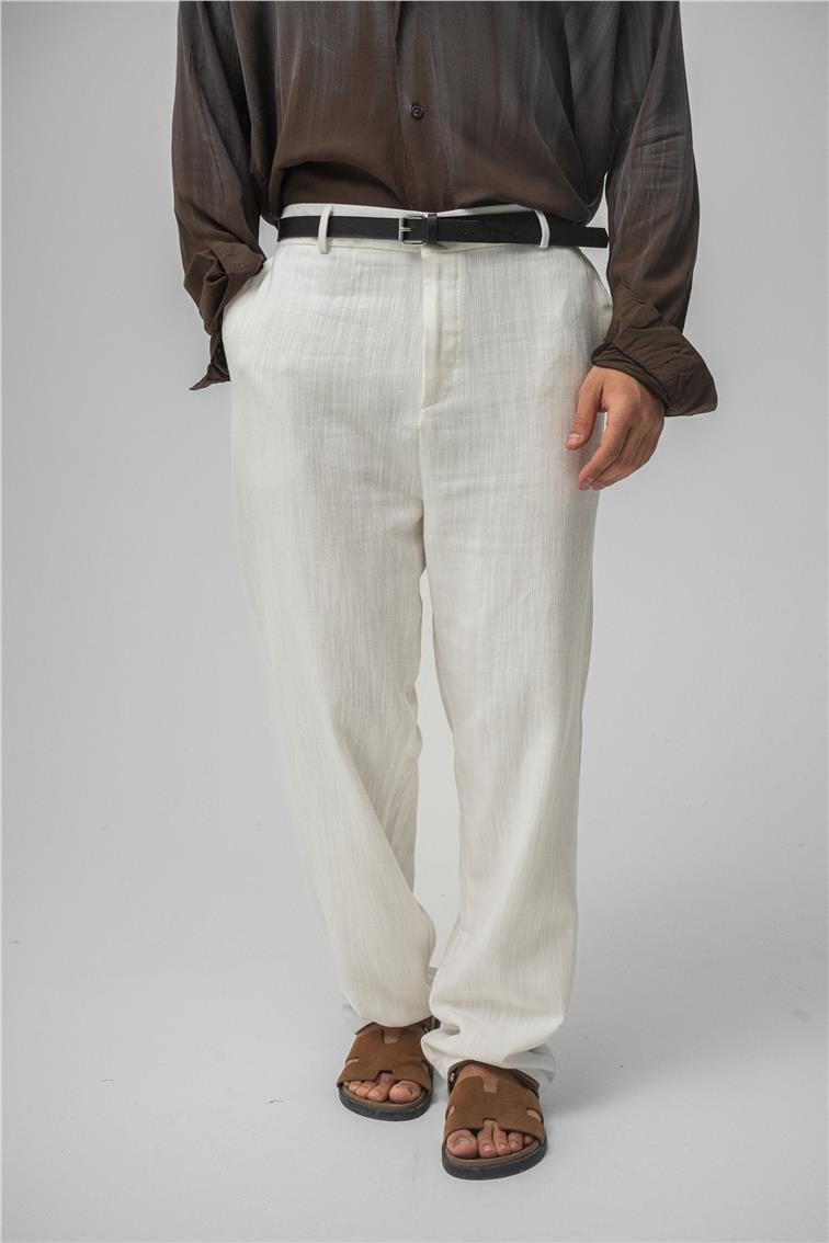 Keten Baggy Pantolon Beyaz