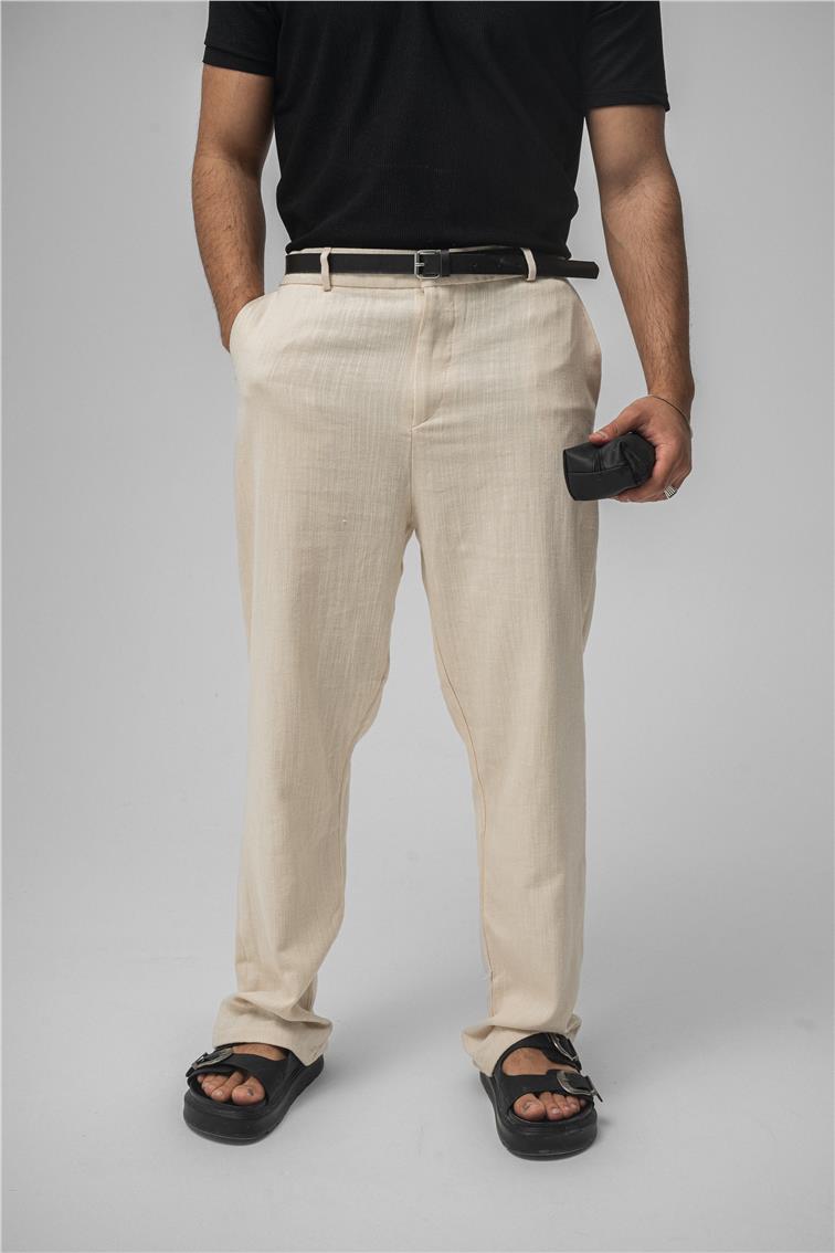 Keten Baggy Pantolon Krem